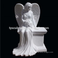 White marble mourning girl angel sculpture stone statue for cemetery